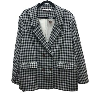 Belle Kim Grave Coat Womens XL Plaid Double Breasted Checkered Jacket Preppy